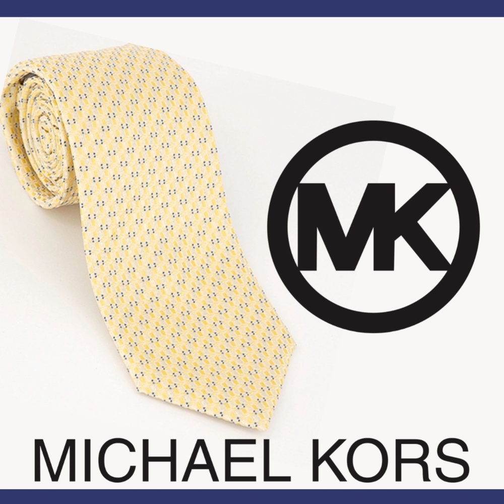 NWT $70 MICHAEL KORS [ Men's Tie ] Optical Geometric‎ Tie in Yellow Blue